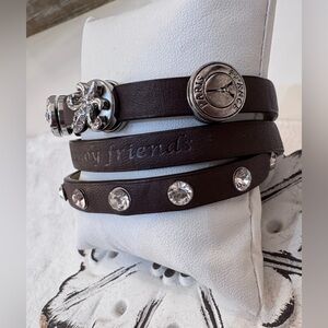 Customizable Brown Leather Bracelet with Silver Accents